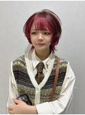 ショートウルフ/フェイスフレーミングカラー/チェリーレッド