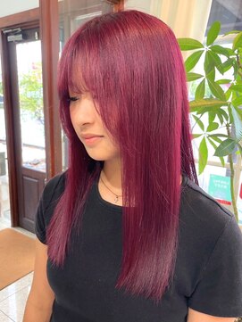 TJ天気予報 3t 日進店 セミロング/デザインカラー/パープルピンク/透明感/艶感/艶髪