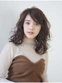【PearL】ウェービーミディパーマ×ラベンダーベージュカラー