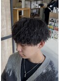 刈り上げツーブロック波巻きスパイラルパーマメンズマッシュ