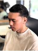 <理容室>スーツ短髪パーマツーブロック束感モテる黒髪