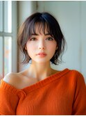 小顔ボブルフネビージュ30代40代ショート6