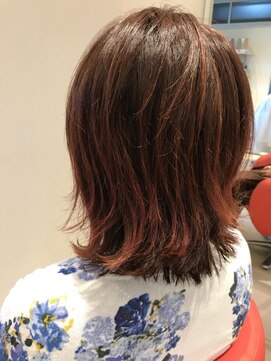ヘアーリゾートラシックアールプラス(hair resort lachiq R+) 《R+》ハイライト/レッド/ブリーチデザイン/ショートバング