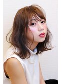 大人かわいい、斜めバング、マーメイドアッシュ、波ウェーブボブ