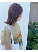 ピンクベージュの切りっぱなしロブ