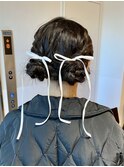 シンプルハーフアップ編み込み編みおろし結婚式