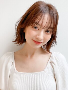 エトラ 渋谷店(etora) 前髪 外ハネボブ くびれヘア  アプリコットオレンジ"