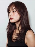 韓国ヘア 顔まわりカット ロング ベージュカラー