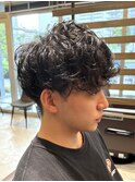 ブルーブラックフェザーパーマ刈り上げセンターパート☆