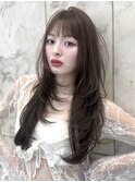 オリーブグレー×小顔[ココアベージュ/黒髪/くらげヘアー]