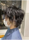 ベリーショートウルフカルマパーマアッシュブラック