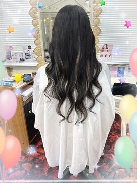 #プルエクステ#黒髪ロング#ハイライト#アッシュ系#毛質がいい