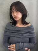 大人/小顔/レイヤーカット/シースルーバング/黒髪/ネビージュ