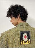 外国人風プードルマッシュパーマアッシュブラックメンズライク