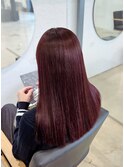  《髪質改善》【ブリーチ無し】ボルドーレッド/艶髪ロング