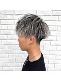 メンズシルバーホワイトハイライトマッシュ韓国風