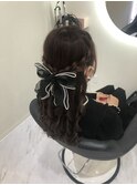 編み込みハーフアップ