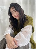 ロングヘア シースルー前髪 ショコラアッシュカラー