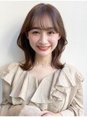 ミディアムくびレイヤーハッシュカットフルバング前髪パーマ
