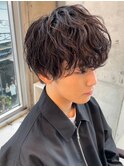 心斎橋シャドウパーマメンズマッシュウルフカット波巻きパーマ