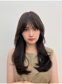 20代30代大人かわいい韓国レイヤーカットオリーブベージュ