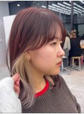 美髪シアーカラーピンクブラウンショートカット切りっぱなしボブ
