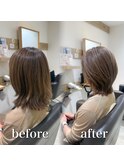白髪ぼかし細めハイライト30代40代50代セミディ