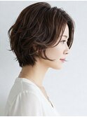 40代/50代/60代ひし形小顔ショートボブ絶壁解消白髪ぼかし△38