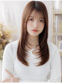 ミルクティーカラー顔周りレイヤーストレートa戸田公園30代40代