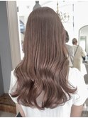 ブリーチなし!艶感ピンクベージュ小顔ルーズくびれミディ