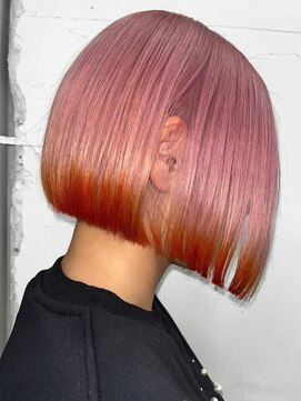 クク(QUQU) ピンクボブ　オレンジ　裾カラー　ポイントカラー