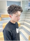 フェザーパーマ×センターパート