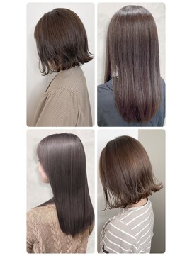 美容室フルール イメチェン小顔前髪外ハネボブ大人可愛いチェリーブラウン