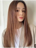 小顔ロングヘアピンクベージュニュアンスカラー顔まわりレイヤー