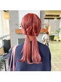 ピンクオレンジカラー・ツインアレンジ・西宮美容室