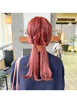 ピンクオレンジカラー・ツインアレンジ・西宮美容室