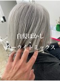 大人ノーブル白髪ぼかしグレイカラー50代60代ショートボブ