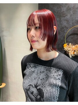 ロンドシエル 横浜(Lond ciel) レイヤーボブ/レッドカラー/顔周り
