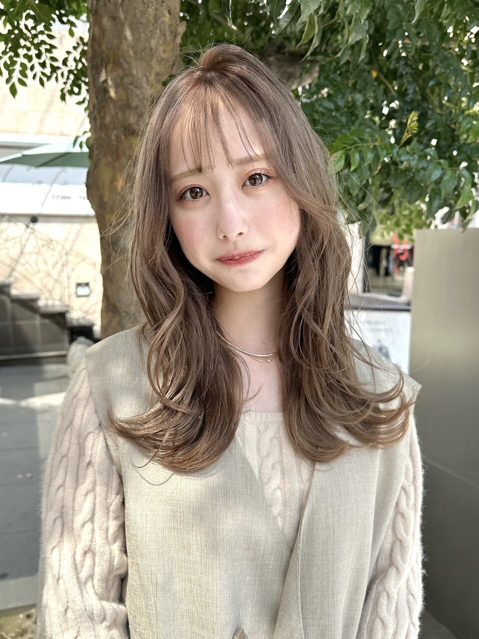 ピンクベージュ/ブリーチ/表参道セミロング