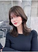 黒髪ボブルフネビージュ小顔ワンレン顔まわり韓国レイヤーカット
