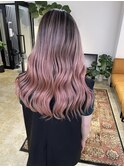 色落ちも綺麗なピンクバレイヤージュ_ash pink_
