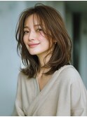 ☆シースルーバング小顔ウルフミディ黒髪メルティカラーボブ