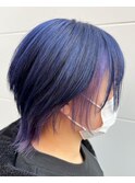 ウルフ×インナーカラー ブルーネイビー&アメジストパープル
