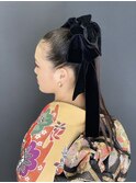 お振袖でキッチリポニーテール