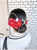成人式ヘア 振袖ヘア タイトシニヨン 水引きアレンジ 和装ヘア