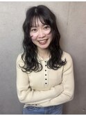 ウェーブ巻き/ミディアムヘア/透明感カラー