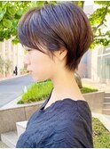 大人可愛い耳かけショートボブダークアッシュブラウン毛先パーマ