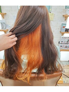 エイムヘアメイク 舟入店 マロンカラー×オレンジ