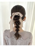 ポニーテール編み下ろし/結婚式お呼ばれヘア／参列ヘア/ロング