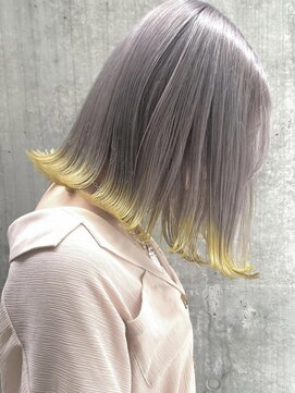 リンドトウキョウ ウメダ(LINDO TOKYO) 外ハネボブ×シルバー×裾カラーイエロー/ハイトーン